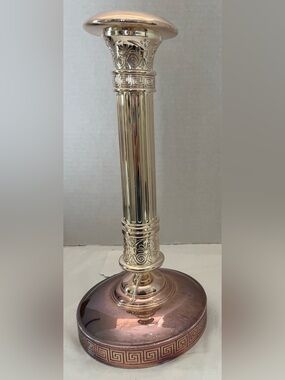 Vintage Cleopatra Pink & Gold Decorative Candle Holder Greek Key Corinthian 10.5
